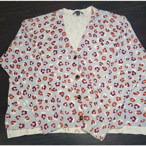 Ann Taylor Women’s Lightweight Cardigan Leopard Print Gray Purple Brown Xl